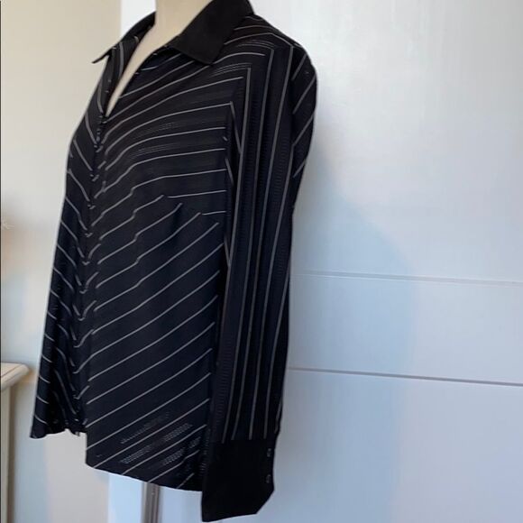Lane Bryant Collared Zip-Up Chevron Long Sleeve Layering Blouse Black 14/16 EUC - Picture 4 of 15